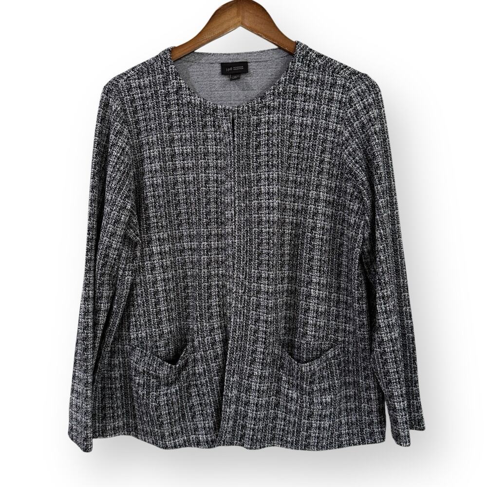 J Jill Wearever Collection Cardigan MP Petite Black Stretch Tweed Long Sleeve